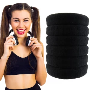 Styla Hair Ties For Thick Hair - Pack Of 6 Black Seamless Hair Elastics Scrunchies For Heavy, Curly Hair Accessories Ponytail Holders