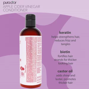 Pura D'Or Apple Cider Vinegar Thin2Thick Conditioner (16Oz / 473Ml) Biotin, Keratin, Caffeine, Castor Oil & Key Active Ingredients For All Hair Types