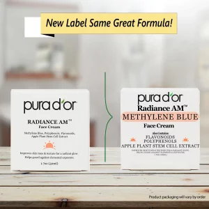 Pura D'Or 1.7 Oz Radiant Glow Am Face Cream - Methylene Blue, Polyphenols, Flavonoids, Apple Stem Cell Extract - Aloe Vera Base Anti-Aging Morning Mo