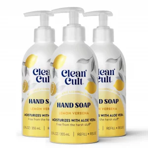 Cleancult - Lemon Verbena - Moisturizing Liquid Hand Soap - Refillable Aluminum Bottle - Made With Aloe Vera - Nourishes & Moisturizes Dry & Sensitiv