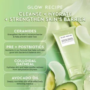 Glow Recipe Avocado Ceramide Moisture Barrier Face Cleanser - Hydrating Facial Cleanser For Dry Skin - Daily Makeup Remover & Gentle Face Wash With A