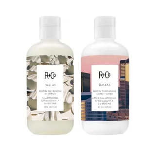 R+Co Dallas Biotin Thickening Shampoo And Conditioner Set (8.5 Oz) + Cool Wind Ph Travel Size (.5 Oz) | Thickens + Nourishes + Strengthens | Set Of 3