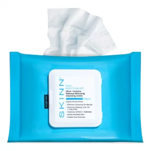 Skinn Facial Cleansing Wipes - 30 Count, Disposable, All Skin Types, Hydrating Ingredients - Rose Water, Vitamin E, Antioxidant Oil Blend, Papaya, Po