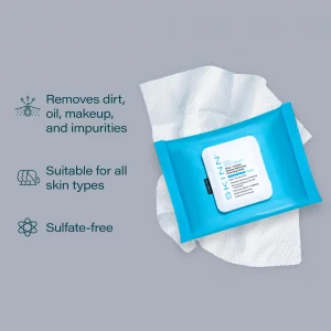 Skinn Facial Cleansing Wipes - 30 Count, Disposable, All Skin Types, Hydrating Ingredients - Rose Water, Vitamin E, Antioxidant Oil Blend, Papaya, Po