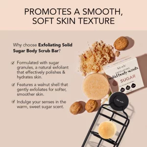 Kitsch Exfoliating Sugar Body Scrub Bar - Soap Bar For Smooth, Hydrated & Glowing Skin | Made In Us | Natural Exfoliating Bar Soap For Men & Women Wi