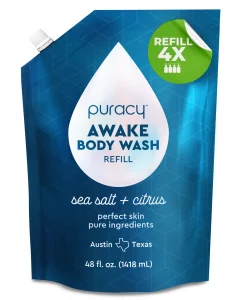 Puracy Natural Shower Gel Refill Citrus And Sea Salt 4Oz Plant Powered Body Wash For Smoother, Clearer Skin (Citrus, Sea Salt, 4 Oz, 1 Pack)