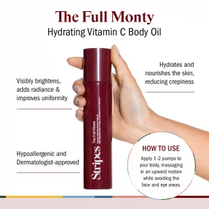 Stripes By Naomi Watts - The Full Monty - A Brightening And Hydrating Body Oil With Squalane & Vitamin C, Provides Healthy Glow, Hypoallergenic, Horm