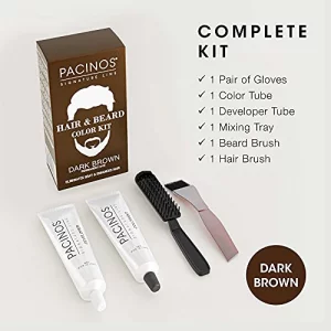 Pacinos Hair & Beard Color Kit (Dark Brown) - Hair Color For Men, Eliminates Grays In 5 Minutes, Easy To Apply Brush-In Formula, Enhances Appearance