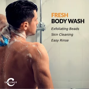 Challenger MenS Fresh Body Wash, 16 Oz | Exfoliating Cleanser With Aloe, Vitamin E, Tea Tree & Jojoba Oils | Moisturizing, Scrubbing Lather For