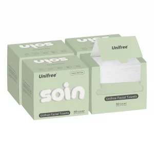 Unifree Facial Towels I Towelettes I Dry Wipes I Makeup Remover I Clean Facial Tissues In Box, Large Size 11.8 X 9.8 Inch, 50 Count Per Box, 4-Boxes