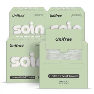 Unifree Facial Towels I Towelettes I Dry Wipes I Makeup Remover I Clean Facial Tissues In Box, Large Size 11.8 X 9.8 Inch, 50 Count Per Box, 4-Boxes