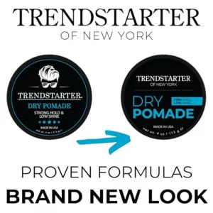 Trendstarter - Dry Pomade (4Oz) - Strong Hold - Low Shine - Water-Based Gel Type Pomade - All-Day Hold Premium Hair Styling Products