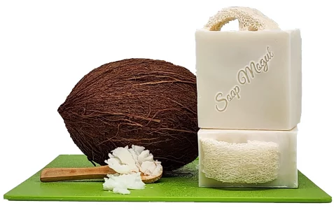 Soap Mogul Coconut Soap Bar With Loofah For Dry, Sensitive Skin And Whole Body.
