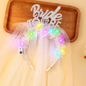 Jeairts Light Up Bride Headband Led Bachelorette Veil Bride To Be Hair Hoop Glitter Wedding Veil Headpiece Bachelorette Party Hair Accessories For Wo
