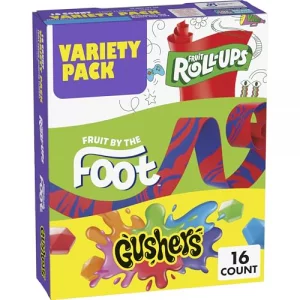 Fruit Roll-Ups Fruit by the Foot Gushers Snacks Variety Pack Kids Snacks Halloween Candy Alternative 16 ct