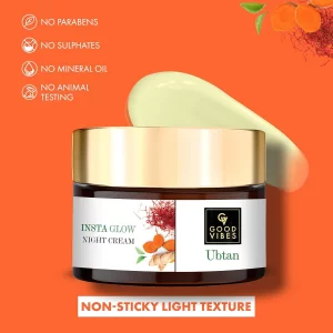 Good Vibes Ubtan Night Cream with Saffron Turmeric Vitamin B3 Hydrating Overnight Restorative Moisturizer for Skin No Parabens or Sulfates 176 Oz