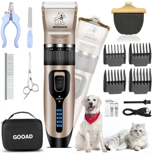 Gooad Dog Clippers for Grooming,Dog Grooming Kit for Heavy Thick Hair&Coats/Low Noise Rechargeable Cordless Hair Trimmer/Pet Shaver with Paw Trimmer