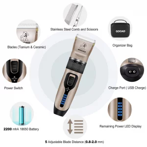Gooad Dog Clippers for Grooming,Dog Grooming Kit for Heavy Thick Hair&Coats/Low Noise Rechargeable Cordless Hair Trimmer/Pet Shaver with Paw Trimmer