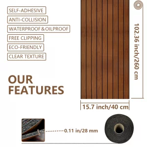 WADILE PVC Wood Grain Panels for Wall, 15.7 in X 8.5 ft Burlywood Soundproof Panels, 3D Wall Panels for Interior Decor, Cover 11.2 Sqft