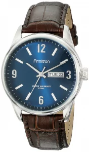 Armitron Mens 205048NVSVBN DayDate Function Brown Croco-Grain Leather Strap Watch