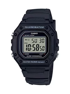 Casio W218H Series Watches for Men 50M WR Black 1100 Second Stopwatch 100 SEC Chronograph LED Backlight Countdown Timer Daily Alarm Hourly T