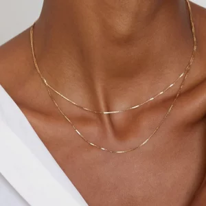 CHESKY Dainty Layered Box Necklace Chain for Women, Gold Layering Choker Necklaces Set 14K Gold Plated Trendy Multilayer Thin Chains Link Necklace Wo