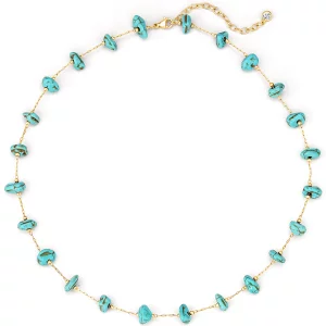LADYGD Created Turquoise Necklace for Women 14K Gold Plated Irregular Choker Boho Necklaces Handmade Beach Summer Everyday Gold Jewelry Gifts