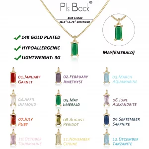 Dainty Gold Birthstone Necklaces for Women Non Tarnish, 14K Trendy Blue Green Cubic Zirconia Emerald Pendant Charm Necklaces Birthday Gifts for Women