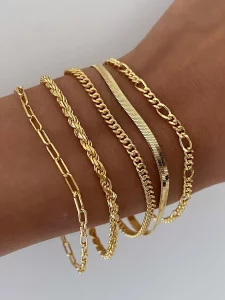 DEARMAY Gold Bracelets for Women 14K Real Gold Plated Filled Jewelry Sets for Women Trendy Dainty Stackable Paperclip Rope Snake Box Figaro Chain Bra