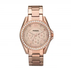 Fossil Womens Riley Quartz Stainless Steel Multifunction Watch, Color Rose Gold Glitz Model ES2811