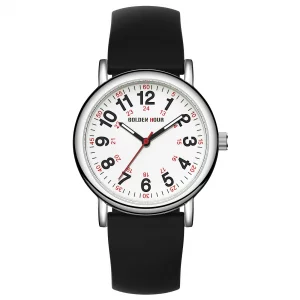 GOLDEN HOUR Waterproof Nurse Watch for Medical Professionals, Students Women Men - Military Time Luminouse Easy Read Dial, 24 Hour with Second Hand,