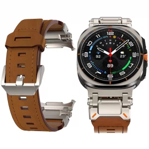 KADES Design for Samsung Galaxy Ultra Watch Band 47mm Men, Wide Rugged Top Grain Genuine Leather Band with New Upgrade Metal Connectors for Galaxy Wa