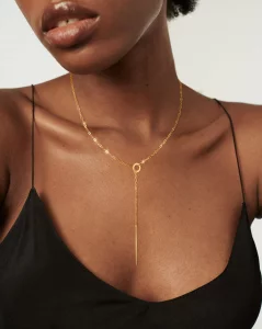 FAONDU Gold Long Necklace for Women Trendy Lariat Y Necklace Gold Long Necklaces Drop Dangle Necklace 14K Layered Plated Pearl Necklace Bar CZ Y-Shap
