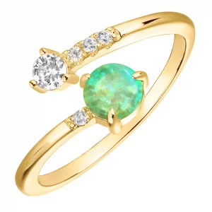 PAVOI Womens Gold Plated Adjustable White Opal Stacking Ring, YellowGreen