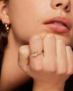 PAVOI 14K Yellow Gold Plated Cubic Zirconia Crossover Stackable Ring for Women Marquise CZ Open Twist Eternity Band Size 5