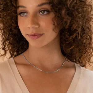 PAVOI 14K Gold Plated Curb Paperclip Box Sphere Bead Snake and Figaro Chain Adjustable Necklace Figaro-M, White Gold Plated