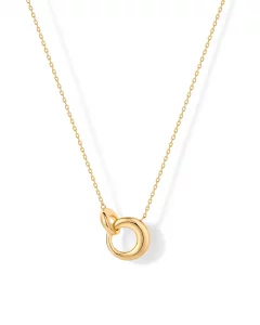 PAVOI 14K Yellow Gold Plated Dainty Interlock Pendant Necklace for Women Circle Link Pendant Necklaces