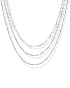 PAVOI Rhodium Plated Layering Chain Necklaces for Women Adjustable Layered Necklace Set Choker Satellite Box Rope Chains