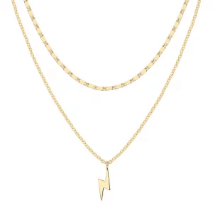 PAVOI 14K Yellow Gold Plated Lightning Cluster Pendant Necklaces for Women - Trendy Lightning Bolt Pendant Laying Chain Necklace