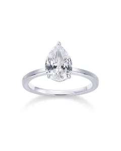 PAVOI Rhodium Plated 2.5CT Pear Cubic Zirconia Hidden Halo Eternity Ring - Bridal Wedding, Promise Engagement Statement Ring for Women Size 9
