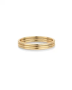 PAVOI 14K Yellow Gold Plated 3 Ring Set for Women Stackable Thin Rings Set Size 9