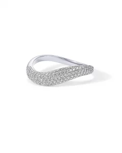 PAVOI Rhodium Plated Wavy Cubic Zirconia Stackable Ring for Women Twisted Wave CZ Band Delicate Eternity Rings Size 5