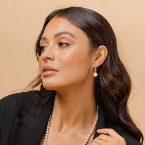 PAVOI Sterling Silver Simulated Shell Pearl Earrings Leverback Dangle Studs 10mm