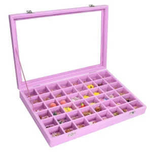 Vicoter Velvet Jewelry Tray 48 Compartments Jewelry Display Organizer with Transparent Cover Rings, Earrings, Necklaces, Pendants Storage Box for Gir