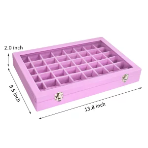 Vicoter Velvet Jewelry Tray 48 Compartments Jewelry Display Organizer with Transparent Cover Rings, Earrings, Necklaces, Pendants Storage Box for Gir