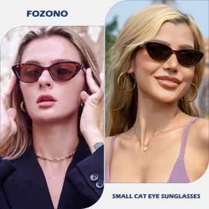Fozono Retro Vintage Narrow Cat Eye Sunglasses for Women Men 90s Small Chic Style Trendy Sunnies UV400 Protection FZN7514TortoiseBrown