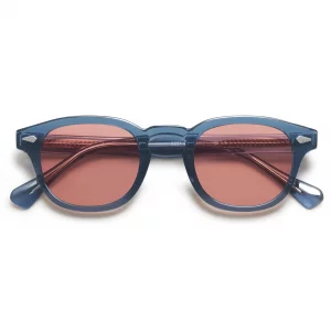 SOJOS Retro Small Round Sunglasses for Men Women Trendy Circle Style UV400 Lenses Unisex Sun Glasses SJ2251, Navy Blue FrameLight Red Lens