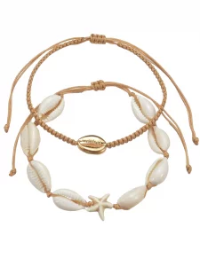 Verdusa Womens Ankle Bracelets Set Shell Anklet Chain Adjustable Foot Jewelry Gold One-Size