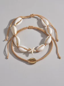 Verdusa Womens Ankle Bracelets Set Shell Anklet Chain Adjustable Foot Jewelry Gold One-Size