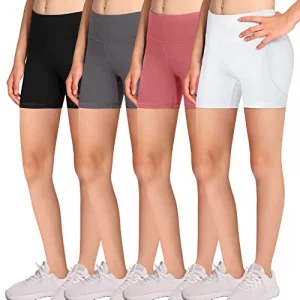 DALIGIRL Volleyball Bike Shorts for Girls - 4 Packs Spandex Compression Shorts with Pockets for Kids Dance Yoga and Athletics BlackWhiteGreyPink